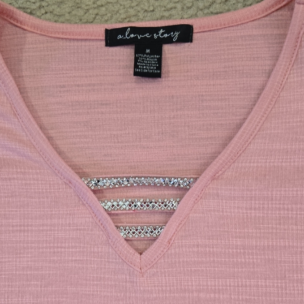 Elegant Pink V-Neck Puff Sleeve Blouse